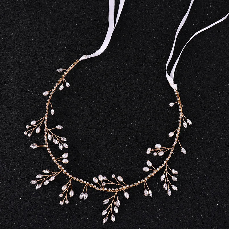 Bridal Wedding Flower Headband Hair Vine Pearl Crystal Hair Jewelry