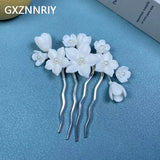 Ceramic Flower Hair Combs Clips for Women Bride Headpiece