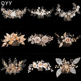 Crystal Flower Pearl Hair Comb Clips Bridal Headpiece