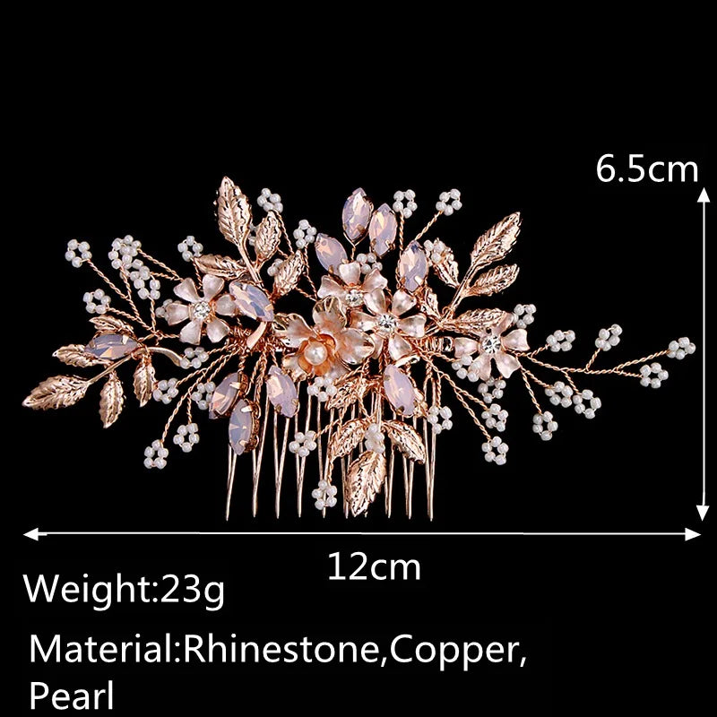 Crystal Flower Pearl Hair Comb Clips Bridal Headpiece