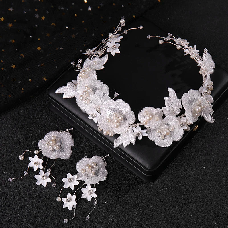 Bridal Hair with Flowers Crystal Wedding Headdress Pearl Flower Hair