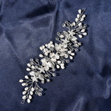 Crystal Headbands Silver Plated Flower Pearls Hairbands for Women Girls Wedding