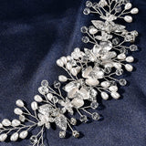 Crystal Headbands Silver Plated Flower Pearls Hairbands for Women Girls Wedding
