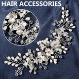 Crystal Headbands Silver Plated Flower Pearls Hairbands for Women Girls Wedding