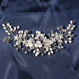 Crystal Headbands Silver Plated Flower Pearls Hairbands for Women Girls Wedding