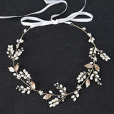 Golden Leaf Bridal Hair Band Wedding Crystal Pearl Hairpin Set