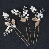 Golden Leaf Bridal Hair Band Wedding Crystal Pearl Hairpin Set