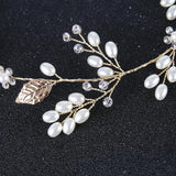 Golden Leaf Bridal Hair Band Wedding Crystal Pearl Hairpin Set