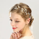 Golden Leaf Bridal Hair Band Wedding Crystal Pearl Hairpin Set