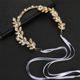 Bride Hair Accessories Leaf Headbands Crystal Pearls Hairbands for Women