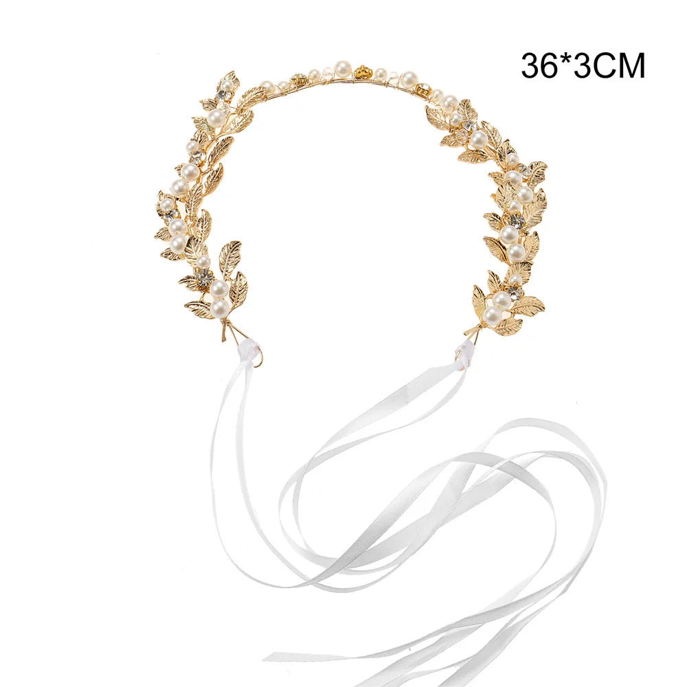 Bride Hair Accessories Leaf Headbands Crystal Pearls Hairbands for Women