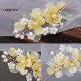 Yellow Flower Hair Sticks U Shaped Hairpins Clips