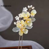 Yellow Flower Hair Sticks U Shaped Hairpins Clips