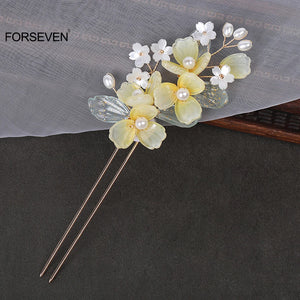 Yellow Flower Hair Sticks U Shaped Hairpins Clips