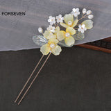 Yellow Flower Hair Sticks U Shaped Hairpins Clips