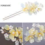 Yellow Flower Hair Sticks U Shaped Hairpins Clips