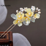 Yellow Flower Hair Sticks U Shaped Hairpins Clips