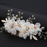 Bride Hair Combs Clips Silk Fabric Flowers Barrette Crystal Pearl Hairpin Tiaras