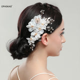 Bride Hair Combs Clips Silk Fabric Flowers Barrette Crystal Pearl Hairpin Tiaras