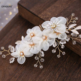 Bride Hair Combs Clips Silk Fabric Flowers Barrette Crystal Pearl Hairpin Tiaras