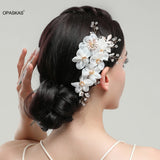 Bride Hair Combs Clips Silk Fabric Flowers Barrette Crystal Pearl Hairpin Tiaras