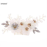 Bride Hair Combs Clips Silk Fabric Flowers Barrette Crystal Pearl Hairpin Tiaras