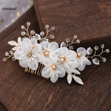 Bride Hair Combs Clips Silk Fabric Flowers Barrette Crystal Pearl Hairpin Tiaras