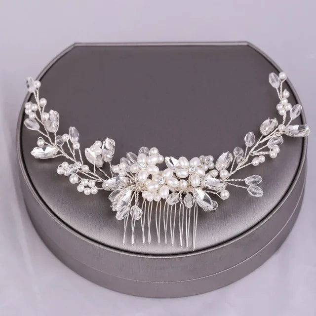 Bride Hair Pin Alloy Pearl Beads Barrette Crystal Rhinestone Hair Combs