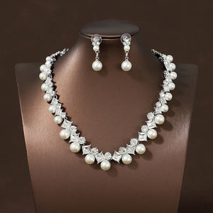 Bride Jewelry Set Pearl Crystal Necklace Party Accessories