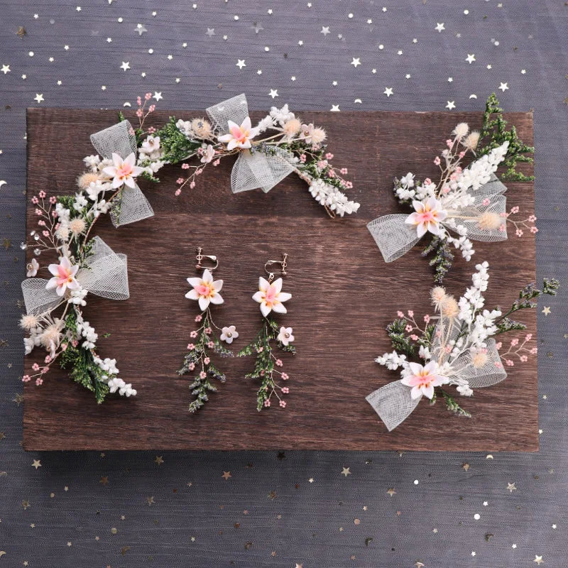 Bride Mori Headdress Dry Lace Flower Hair Pin Set
