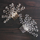 Bride Pearl Hairpins Wedding Flower Hair Comb Crystal Beads Bridal Hair Pins Hai