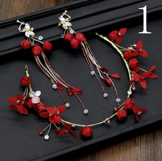 Red Pearl Crown Headpiece Wedding Headdress