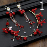 Red Pearl Crown Headpiece Wedding Headdress