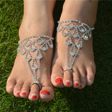 Rhinestone Flower Anklets for Women Foot Ring Bracelet Tassel Beach Foot Chain