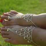 Rhinestone Flower Anklets for Women Foot Ring Bracelet Tassel Beach Foot Chain