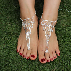 Rhinestone Flower Anklets for Women Foot Ring Bracelet Tassel Beach Foot Chain