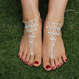 Rhinestone Flower Anklets for Women Foot Ring Bracelet Tassel Beach Foot Chain