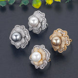 Charming Lady Pearl Ring Flower Shape Romantic Bridal Wedding Jewelry