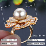 Charming Lady Pearl Ring Flower Shape Romantic Bridal Wedding Jewelry