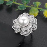 Charming Lady Pearl Ring Flower Shape Romantic Bridal Wedding Jewelry