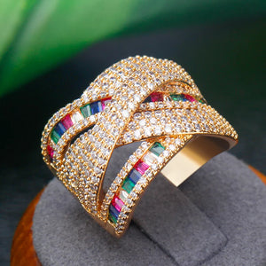 Colorful CZ Women Wedding Band Big Ring Gift