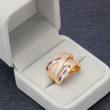 Colorful CZ Women Wedding Band Big Ring Gift