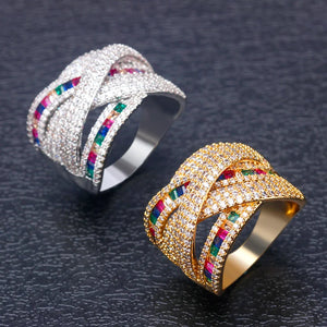 Colorful CZ Women Wedding Band Big Ring Gift
