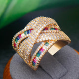 Colorful CZ Women Wedding Band Big Ring Gift