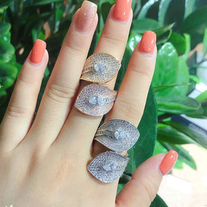 Leaf Shape CZ Engagement Wedding Ring for Women