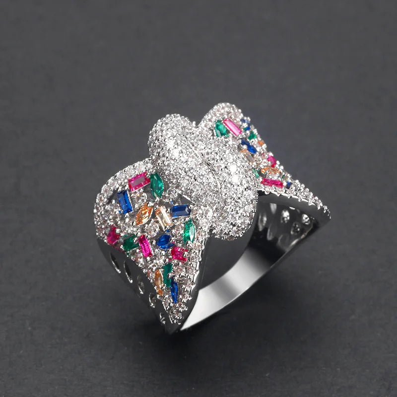 Jewelry Bow Ring Women Cubic Zirconia Rhinestone Bridal Rings