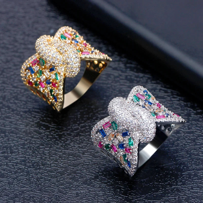 Jewelry Bow Ring Women Cubic Zirconia Rhinestone Bridal Rings