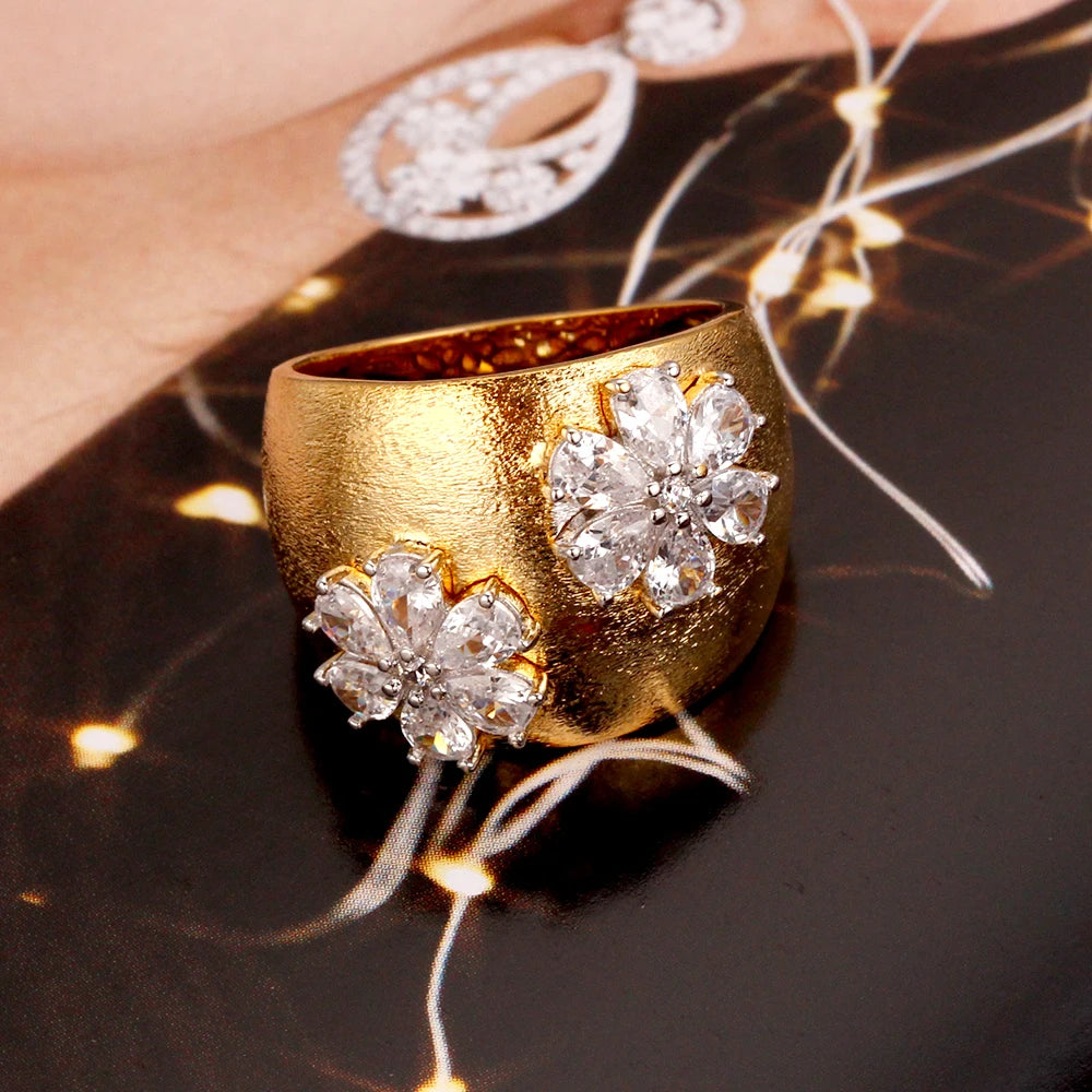 Vintage Flower CZ Rings Big Africa Retro Finger Ring
