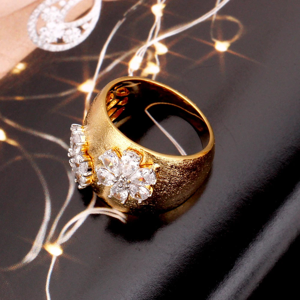 Vintage Flower CZ Rings Big Africa Retro Finger Ring