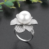 Big Pearl Flower Ring with Zircon Stones